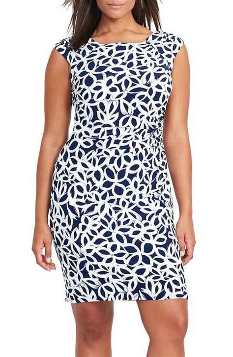 Lauren Ralph Lauren Floral Jersey Ruched Sheath Dress Plus Size