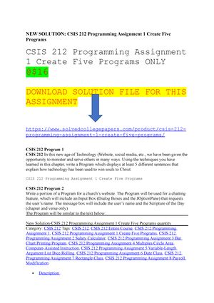 NEW Solution CSIS 212 Programming Assignment 4 Multiples Circle Area