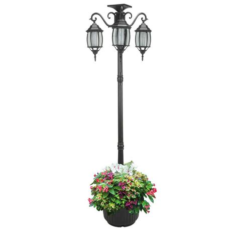 Sunray Madison 3 Light Black Integrated Led Solar Lamp Post And Planter 342013 The Home Depot