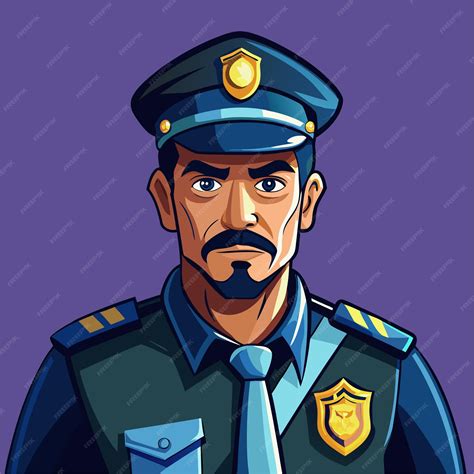 A Cartoon Of A Police Officer With A Blue Uniform And A Badge That Says