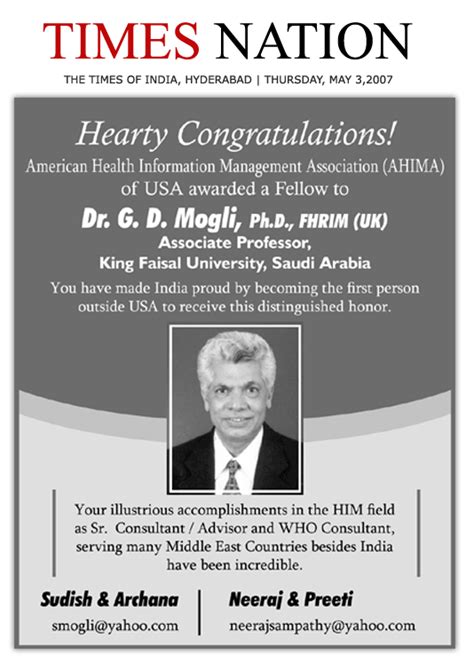 Dr Mogli Healthcare Management Consultancy Awards And Honors