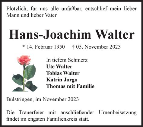 Traueranzeigen Von Hans Joachim Walter Abschied Nehmen De