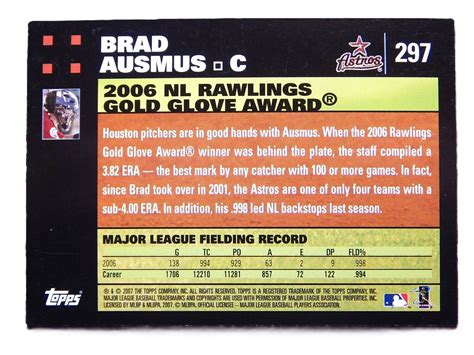 Brad Ausmus 297 Topps 2007 Baseball Card Houston Astros LN EBay