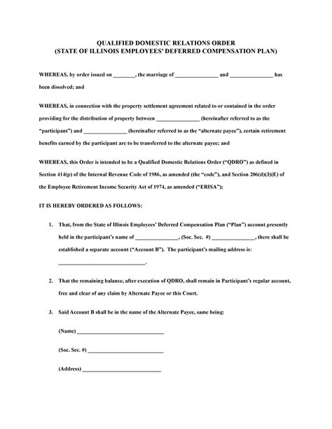 Qdro Deferred Compensation Form Qualified Domestic Relations Order