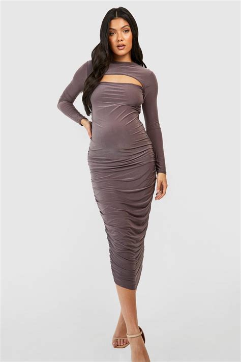 Maternity Slinky Cut Out Ruched Midaxi Dress Boohoo