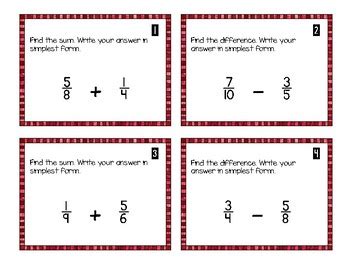 Add Subtract Fractions Task Cards By Inspire In 5th TpT