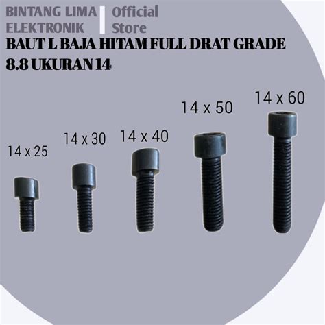 Jual Baut L Baja Hitam Full Drat Grade 8 8 Ukuran 14 Ukuran 25 30 40 50