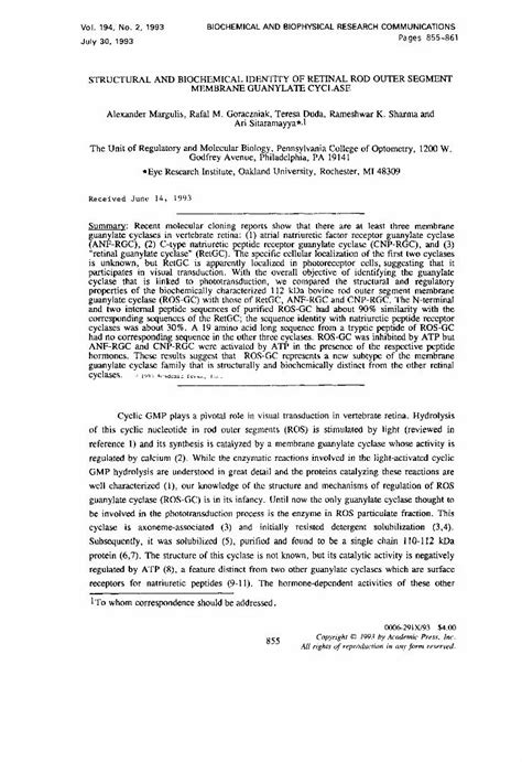 Pdf Structural And Biochemical Identity Of Retinal Rod Outer Segment