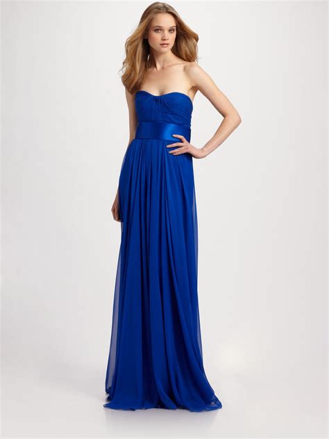 Lyst Notte By Marchesa Silk Chiffon Strapless Empire Gown In Blue