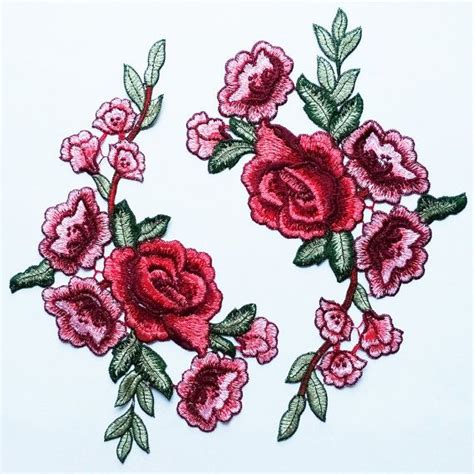 2 rote Rose Applikationen Stickerei Blumen Patches Kostüm Design in