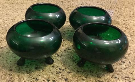 Mid Century Emerald Green Viking Glass Rose Bowls Set Of 4 1950s Etsy