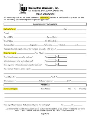 Fillable Online Credit Application Instructions 052716 Fax Email Print