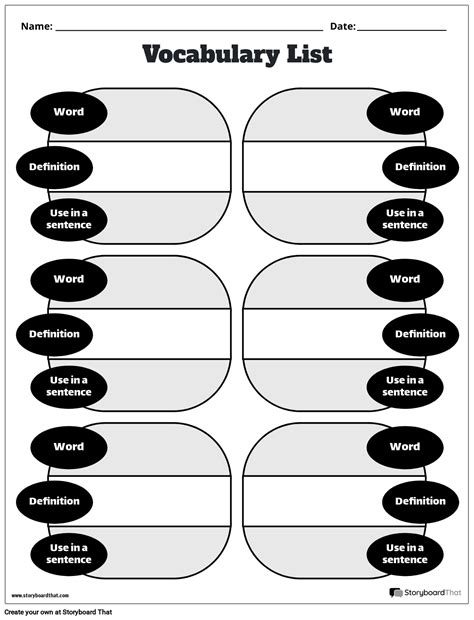 Free Vocabulary Worksheet Templates At Storyboardthat