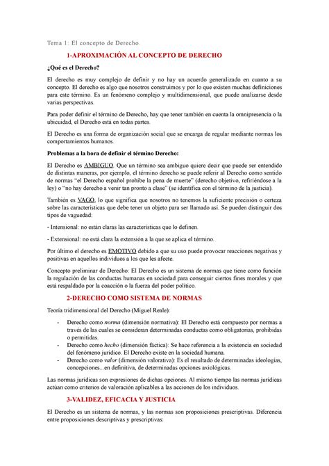 Teoría Del Derecho Tema 1 El Concepto De Derecho 1 AproximaciÓn Al