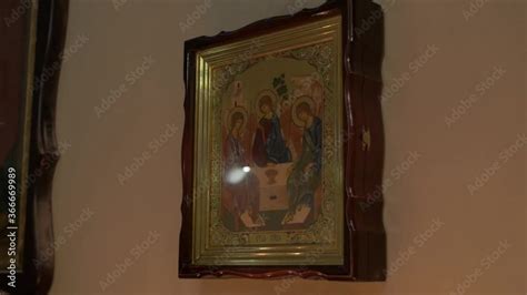 Holy Trinity icon orthodox church interior slow motion Stock Video ...