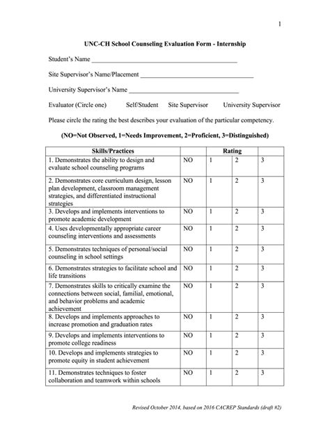 Unc Ch School Counseling Evaluation Form Internship 2017 2021 Fill