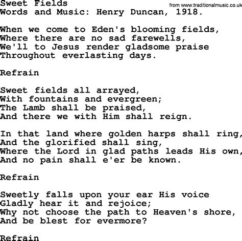 Hymns And Songs About Heaven Sweet Fields Lyrics And PDF