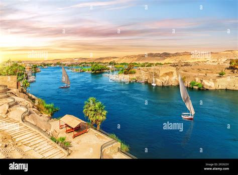 The Nile River And Traditional Feluccas In Aswan Egypt Beautiful