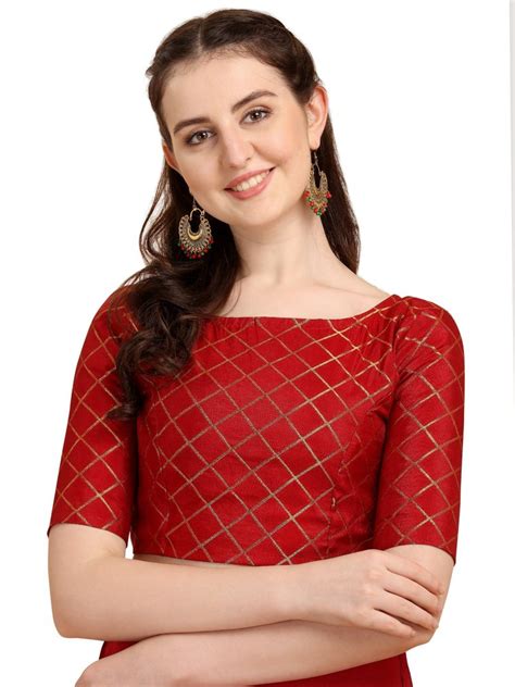 Women Party Wear Jacquard Dark Red Readymade Blouse Size 32 At Rs 250