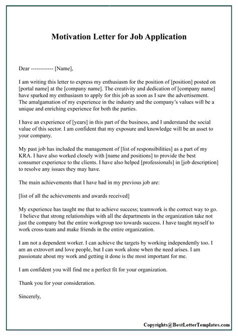 Sample Of Motivational Letter For Job Images High