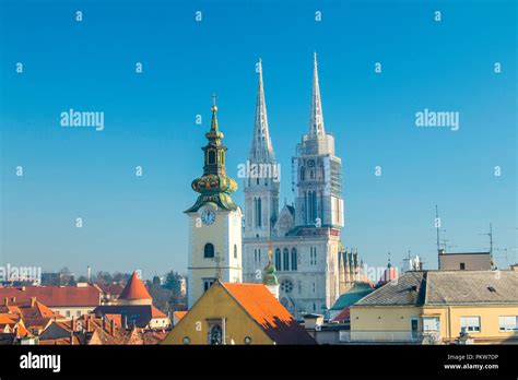 Catholic Cathedral In Zagreb From Upper Town Stock Photo Alamy