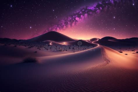 Starry Night In The Desert With Dunes Dark Night Sky With Stars Milky