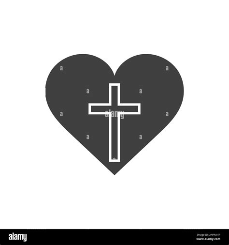 Christian Cross Icon In The Heart Inside Black Christian Cross Sign