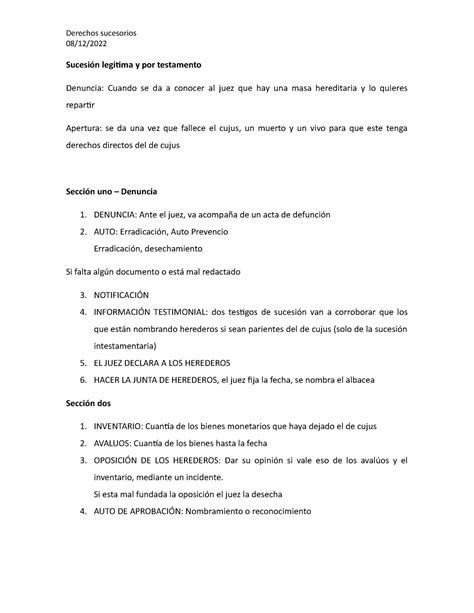 Derechos Sucesorio S 08 12 2022 Derechos Sucesorios 08 12 Sucesión