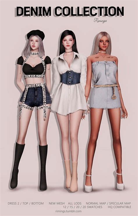 Denim Collection From Rimings Sims 4 Sims 4 Mods Clothes Sims 4 Dresses