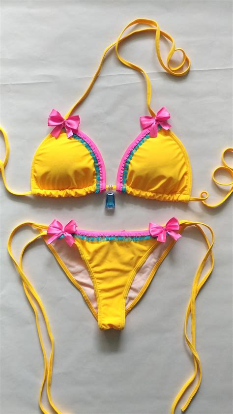 LOLITA BIKINI Kawaii Swimsuit Yellow Scrunch Bottom Brazilian Etsy