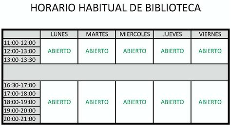 Recuperaci N Del Horario Habitual De Biblioteca