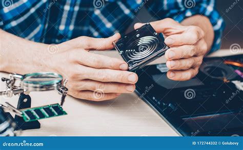 Replacing Computer Board In A Laptop Closeup Stock Photography