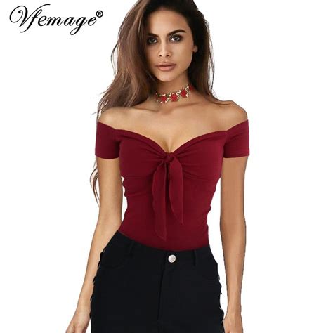 Wholesale Vfemage Women Sexy Off Shoulder V Neck Bow Top Cotton Summer