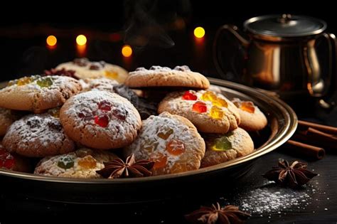 Premium Photo Cookies On A Plate With Cinnamons And An Orange Candle