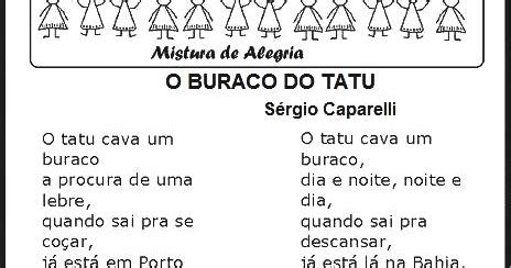 Poema O Buraco Do Tatu - POESIA O BURACO DO TATU E EXERCÍCIOS, IMPRIMIR - Mistura de Alegria