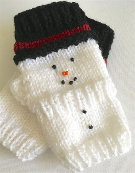 Snowman Fingerless Gloves White Winter Gloves Holiday Hand