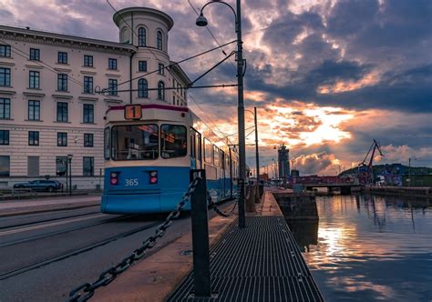 4k Gothenburg Sweden Houses Evening Waterfront Tram Street