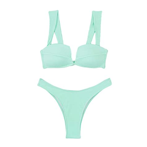 Loasebue Solid Color Bikini Sexy Strap Split Swimsuit Women S