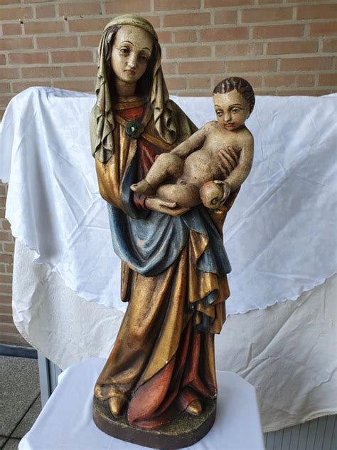 Escultura Virgen Con El Ni O Estilo G Tico Madera Catawiki