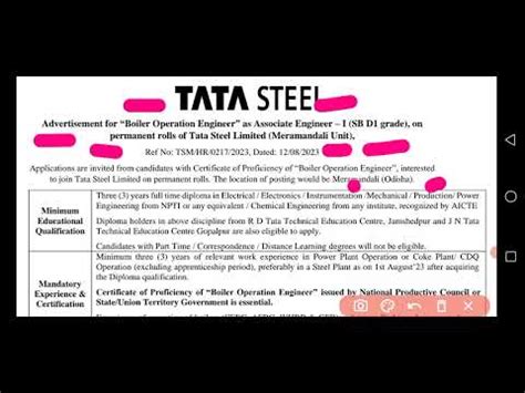 Tata Steel New Recruitment Ll Boiler Operation Engineer Ll All Can