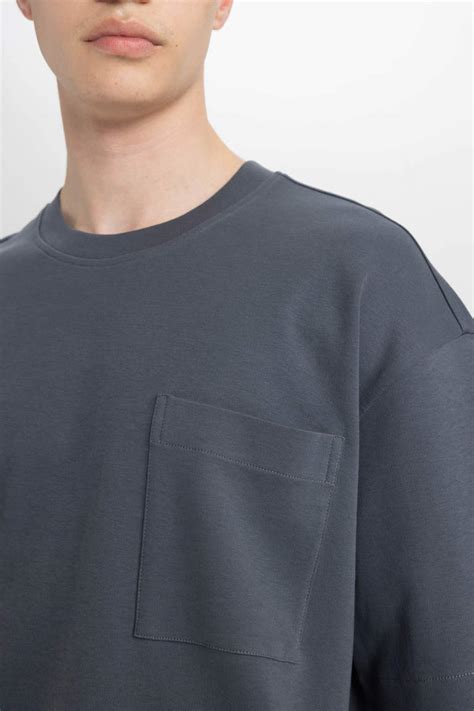 Anthracite MAN Oversize Fit Crew Neck T Shirt 3092820 DeFacto