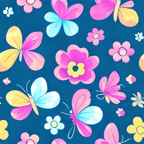 Kawaii Chibi Flowers And Butterflies Cartoon Pattern · Creative Fabrica