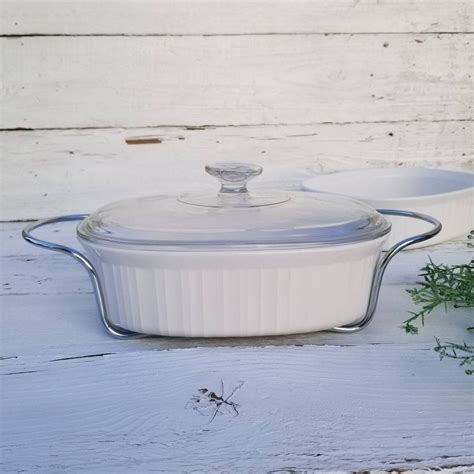 Corning French White Oval Casserole 25 Qt Ribbed French Etsy Stoneware Dishes Corningware