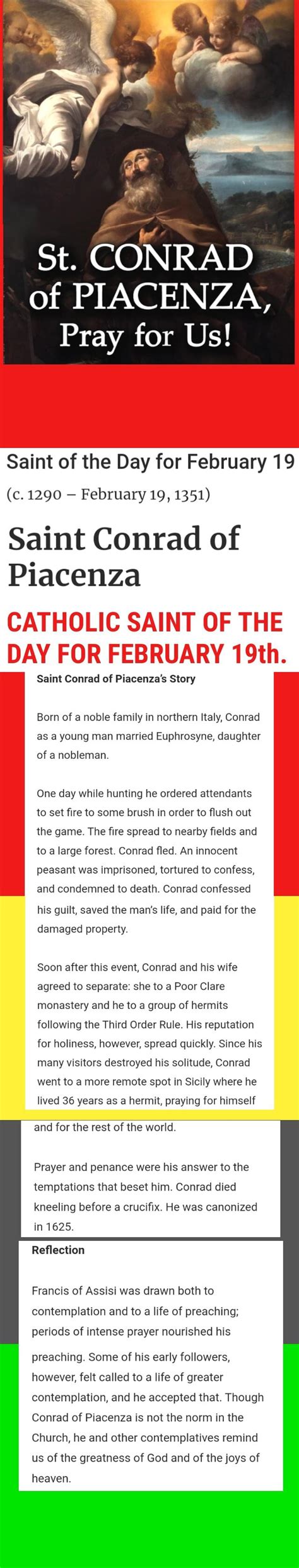 SS St CONRAD Of PIACENZA Pray For Us Saint Of The Day For February