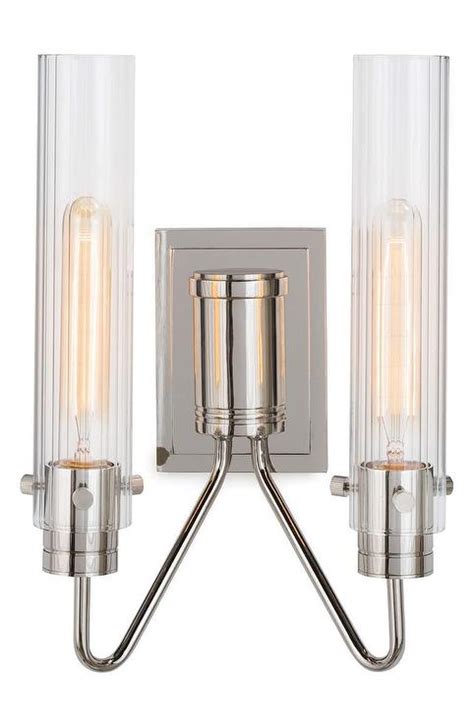 Neo Polished Nickel Fluted Glass Double Sconce