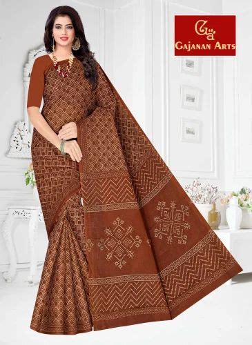 Gajanan Block Print Casual Wear Printed Cotton Saree M Separate