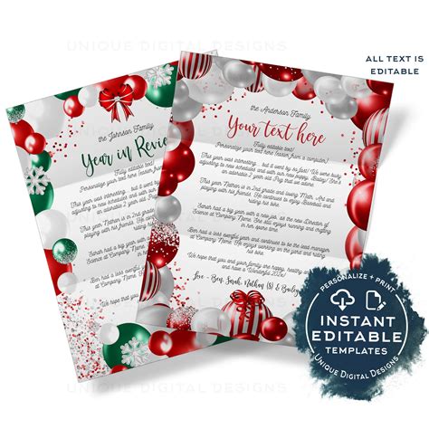 Editable Christmas Letter Template Stationary Personalized Christmas