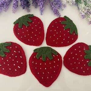 Crochet Strawberry Coaster Strawberry Decor Crochet Coaster - Etsy