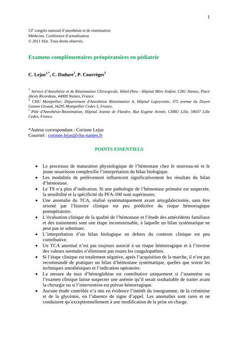 PDF Examens complémentaires préopératoires en pédiatrie PDF filela