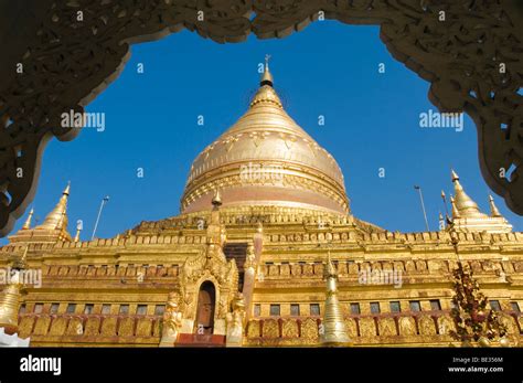 Golden Zedi Shwezigon Pagoda Temple Nyaung U Bagan Pagan Burma